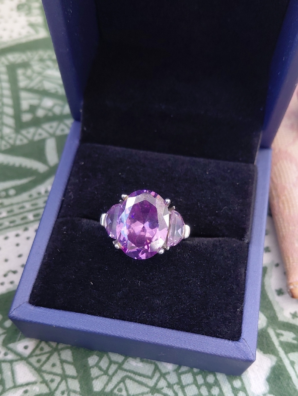 Stainless Steel And Purple and White CZ Size 7 Ring